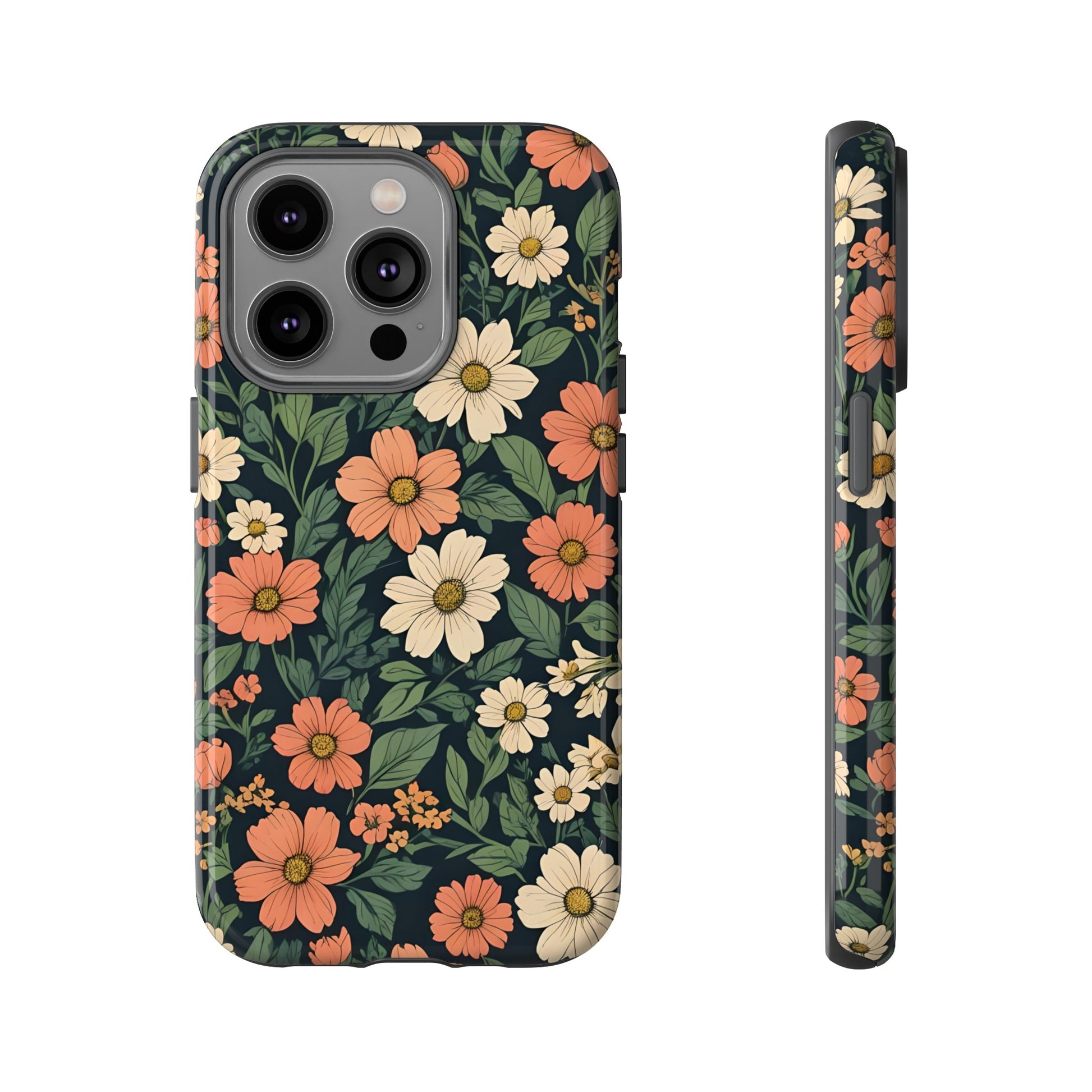 Orange & White Floral Phone Case - Elegant Protection for iPhone, Samsung, and Google Phones, Phone Case, JSCHAFFA.com