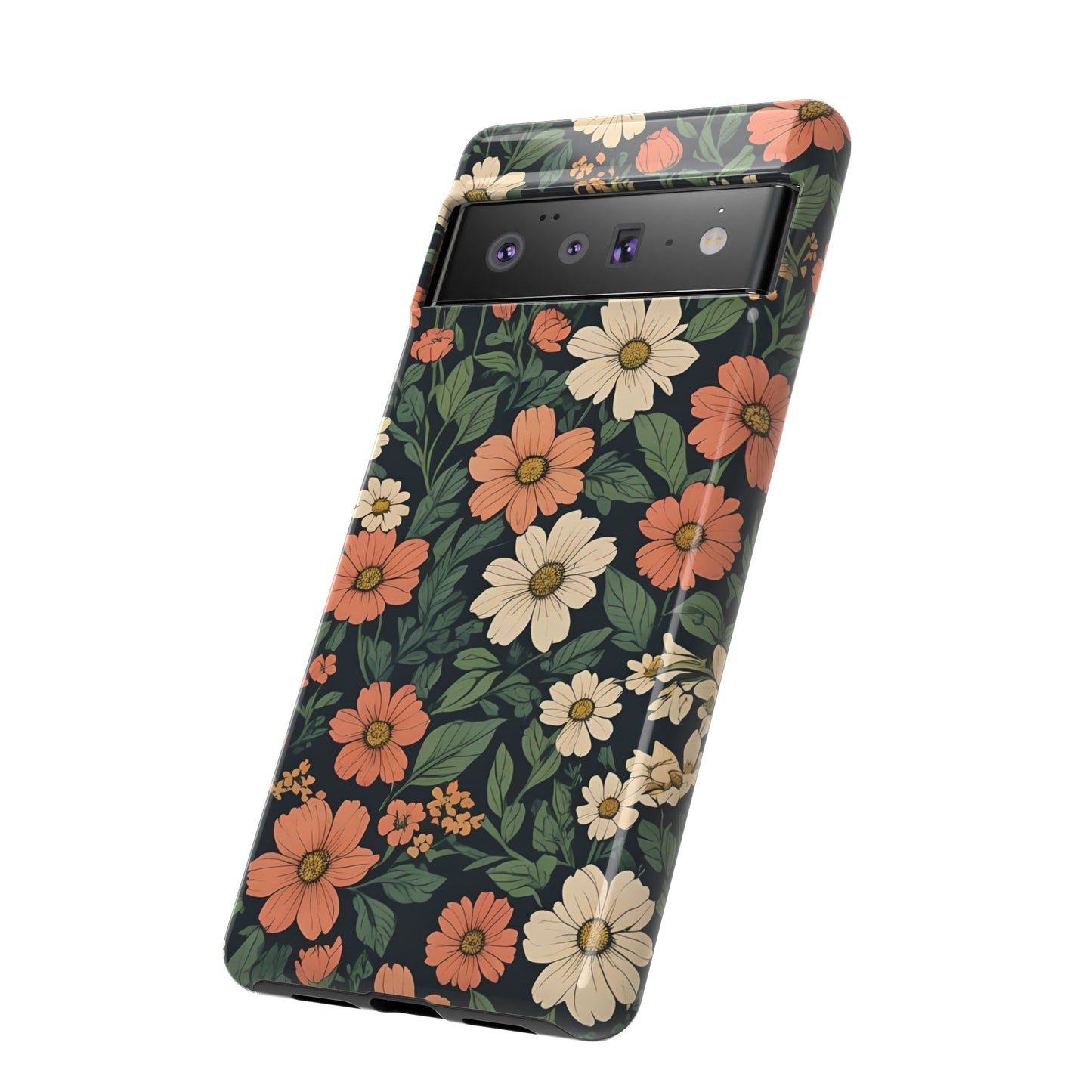 Orange & White Floral Phone Case - Elegant Protection for iPhone, Samsung, and Google Phones, Phone Case, JSCHAFFA.com