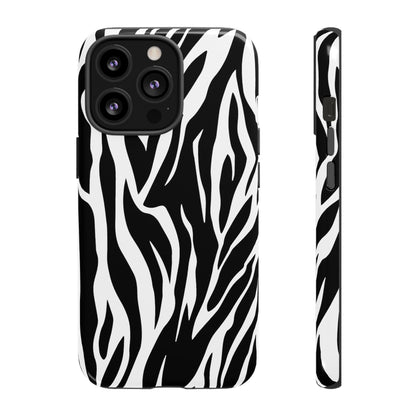 Black White Tiger Print Tough Case Cover for iPhone Samsung and Google phones.