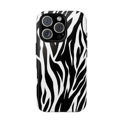 Black White Tiger Print Tough Case Cover for iPhone Samsung and Google phones.