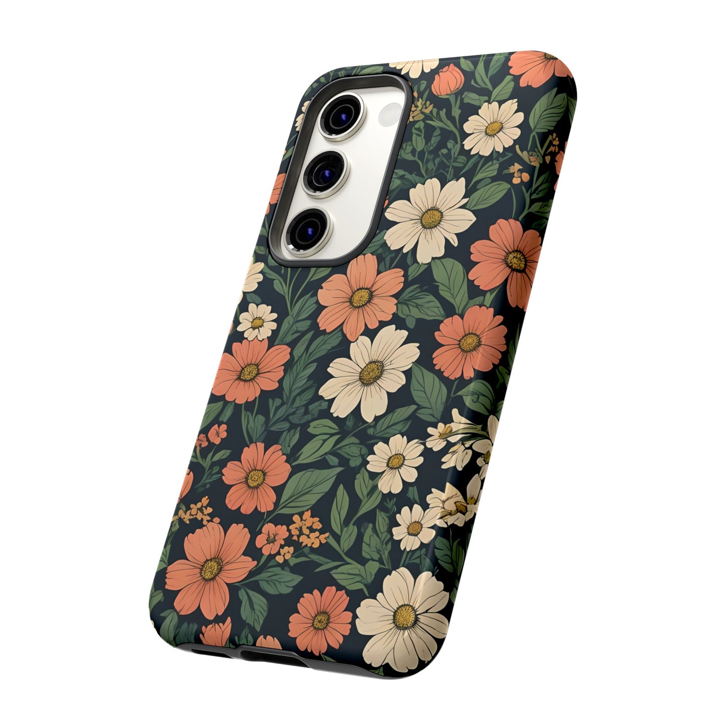 Orange & White Floral Phone Case - Elegant Protection for iPhone, Samsung, and Google Phones, Phone Case, JSCHAFFA.com