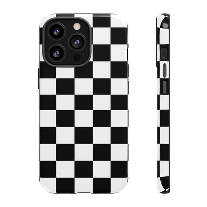 Checkered Tough Cases, Protective Phone Cover, High Gloss Black iPhone Case, Geometric Design, Strong Phone Shell, Phone Accessorie