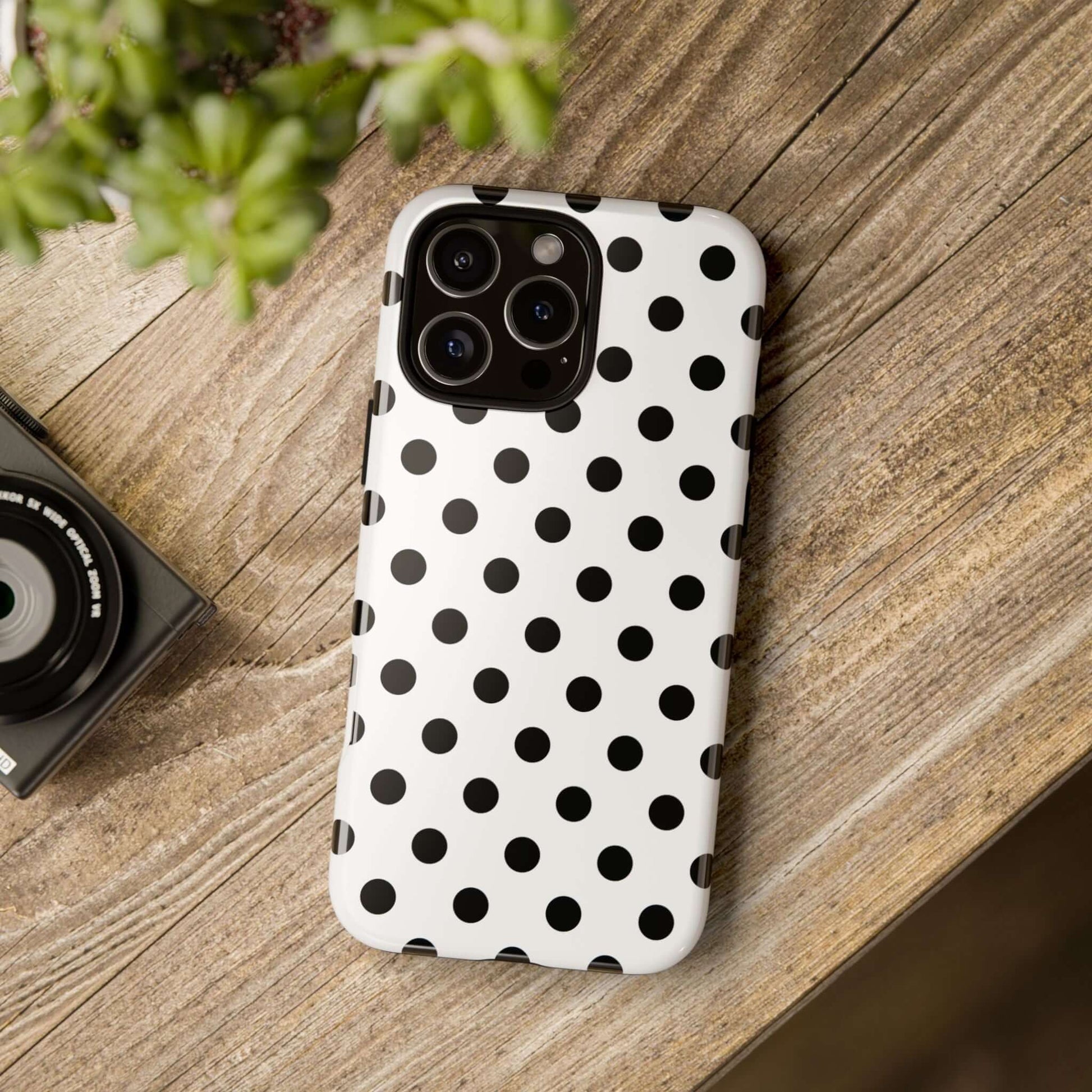 Black & White Polka dot Tough Phone Case for iPhone, Samsung, Google