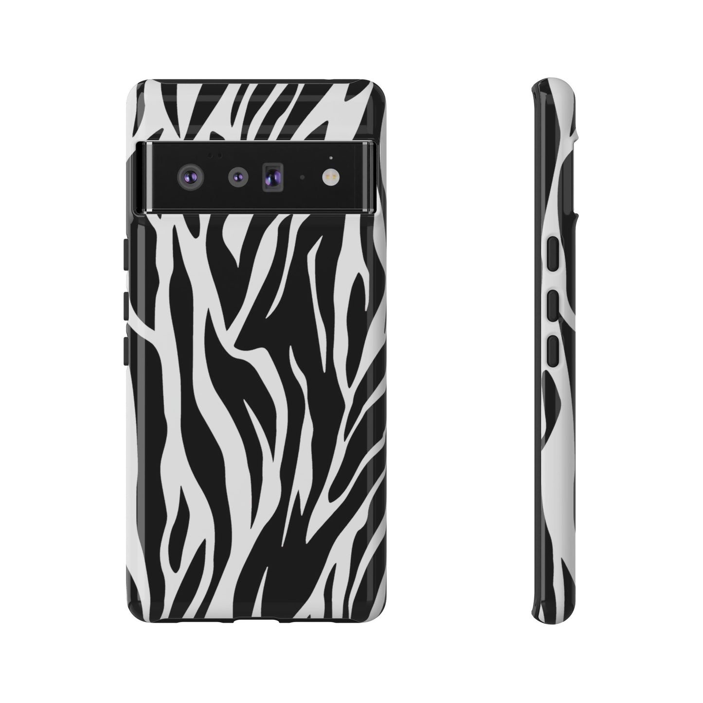 Black White Tiger Print Tough Case Cover for iPhone Samsung and Google phones.