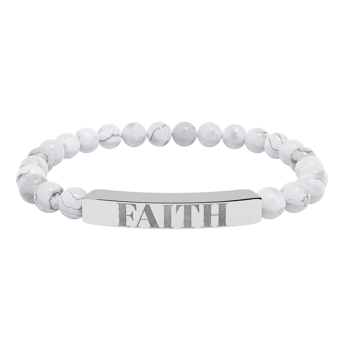 Faith Engraved Stone Stretch Bracelet | Natural Bead Bar Bracelet