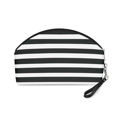 Black and White Stripe Makeup Travel Bag with Removable Strap - JSCHAFFA.com