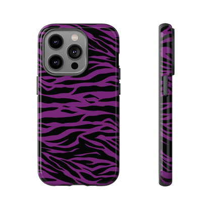 Purple Black Tiger print tough phone case, Phone Case, JSCHAFFA.com