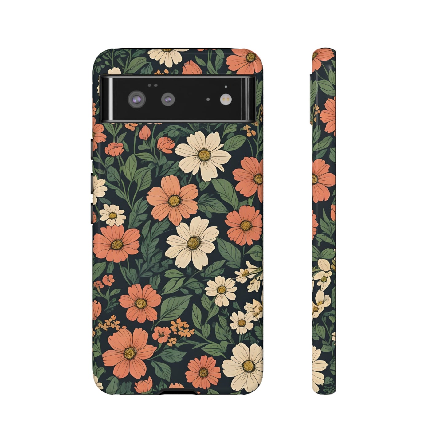 Orange & White Floral Phone Case - Elegant Protection for iPhone, Samsung, and Google Phones, Phone Case, JSCHAFFA.com