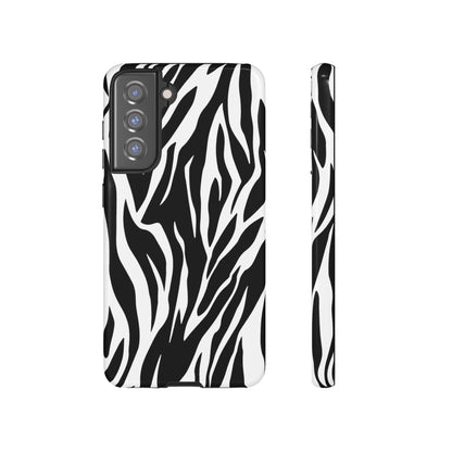 Black White Tiger Print Tough Case Cover for iPhone Samsung and Google phones.