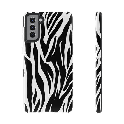 Black White Tiger Print Tough Case Cover for iPhone Samsung and Google phones.