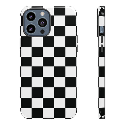 Checkered Tough Cases, Protective Phone Cover, High Gloss Black iPhone Case, Geometric Design, Strong Phone Shell, Phone Accessorie