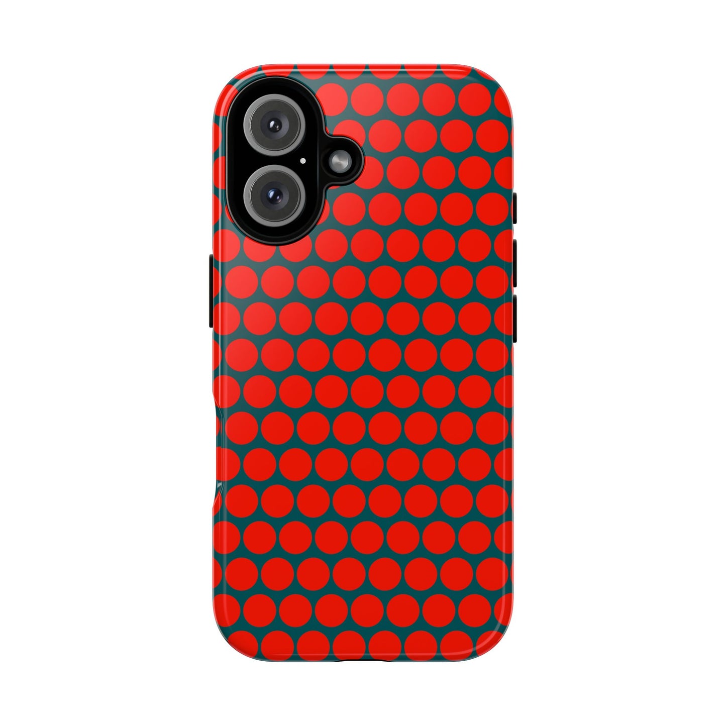 Red Dot Teal Background Polka Dot Tough Phone Case for iPhone Samsung & Google Phones