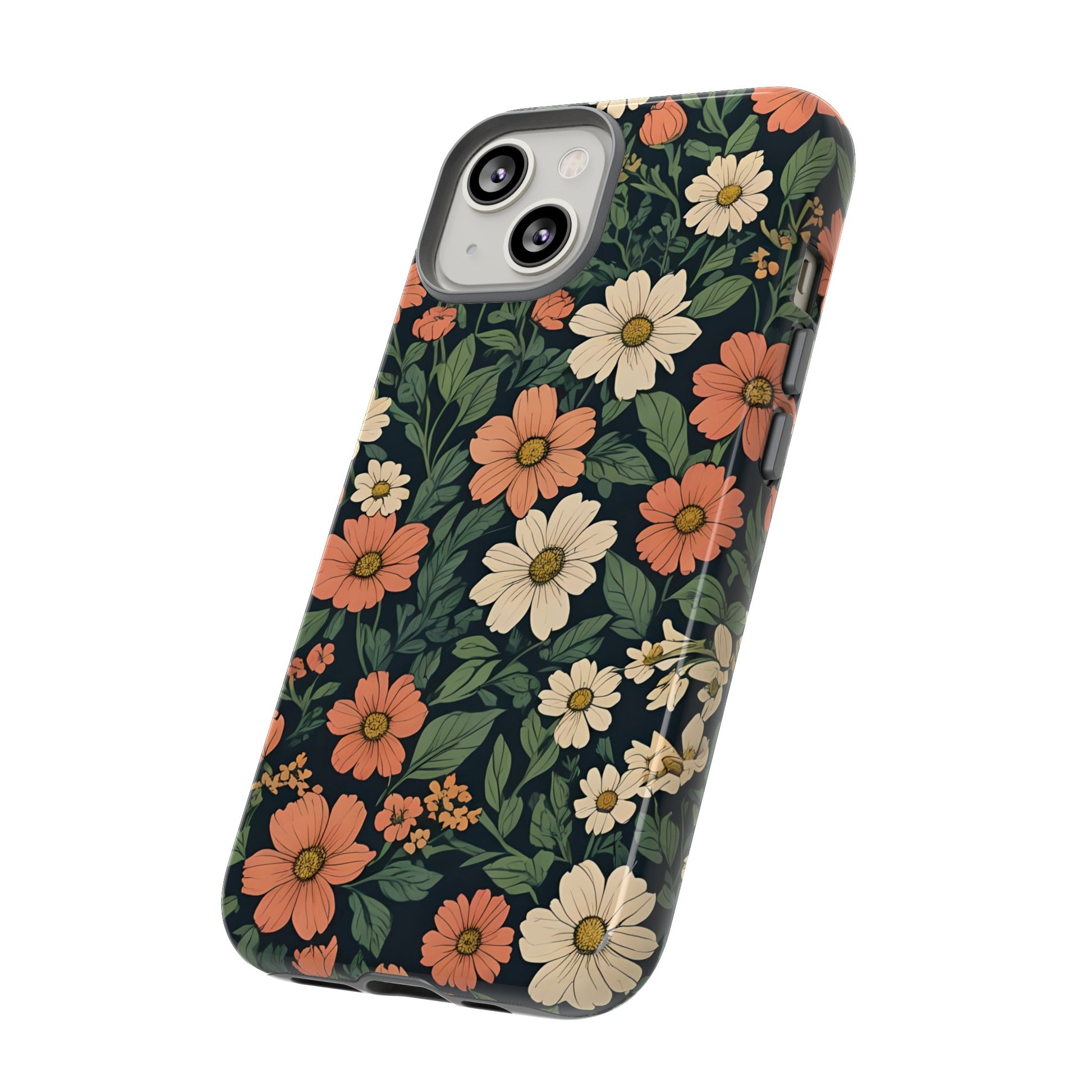 Orange & White Floral Phone Case - Elegant Protection for iPhone, Samsung, and Google Phones, Phone Case, JSCHAFFA.com