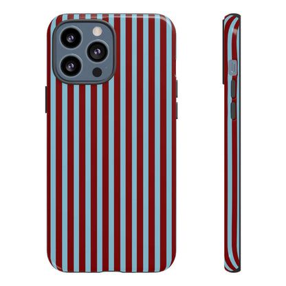 Maroon and Light blue Striped Tough Phone Case for iPhone, Samsung, and Google Phones