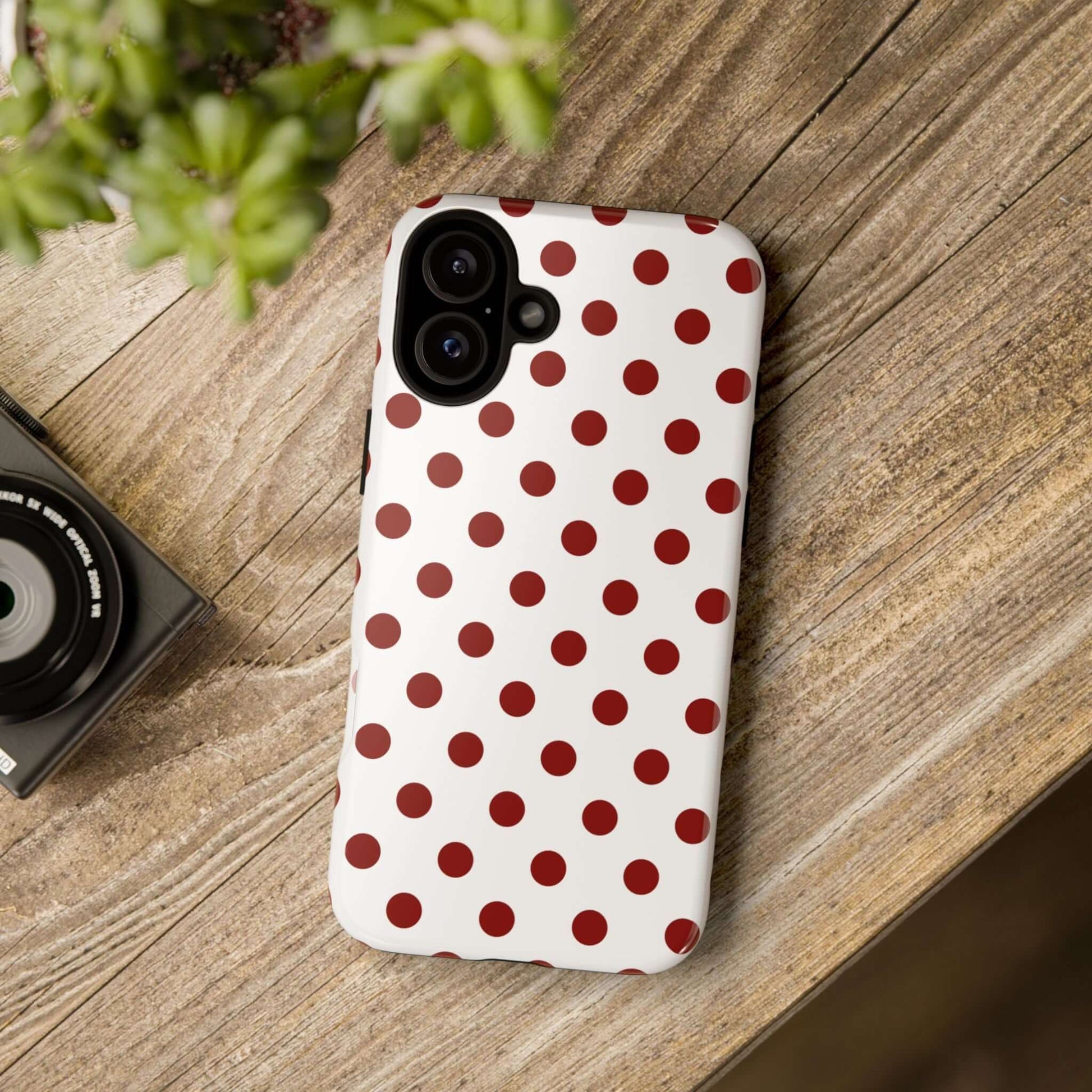 Cherry Red Polka dot Tough Case Phone Case for iPhone, Samsung, Google