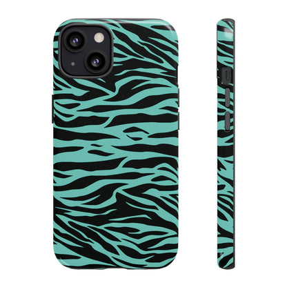 Aqua Cute Wild Tiger Print Pattern Tough Phone Case, Phone Case, JSCHAFFA.com