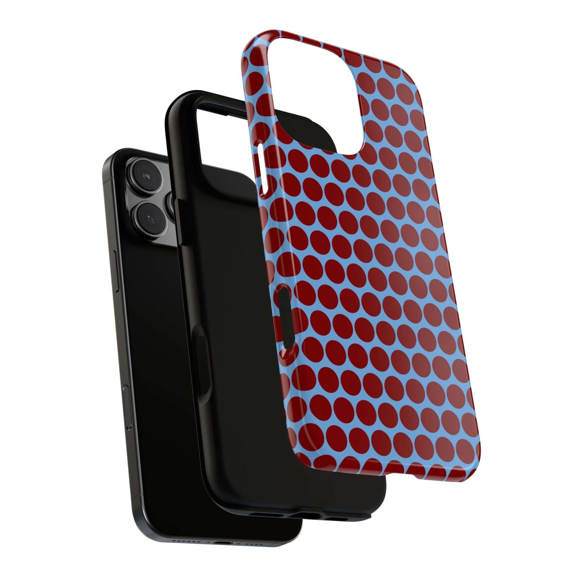 Maroon Dot, Light blue B/Ground Polka Dot Tough Phone Case for iPhone, Samsung, and Google Phones