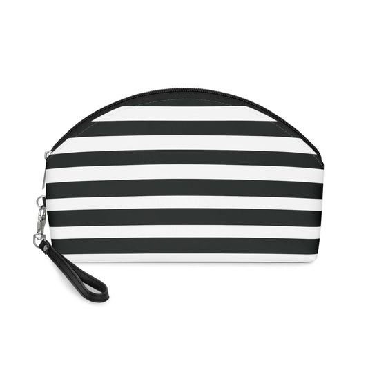 Black and White Stripe Makeup Travel Bag with Removable Strap - JSCHAFFA.com