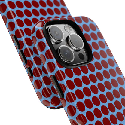 Maroon Dot, Light blue B/Ground Polka Dot Tough Phone Case for iPhone, Samsung, and Google Phones