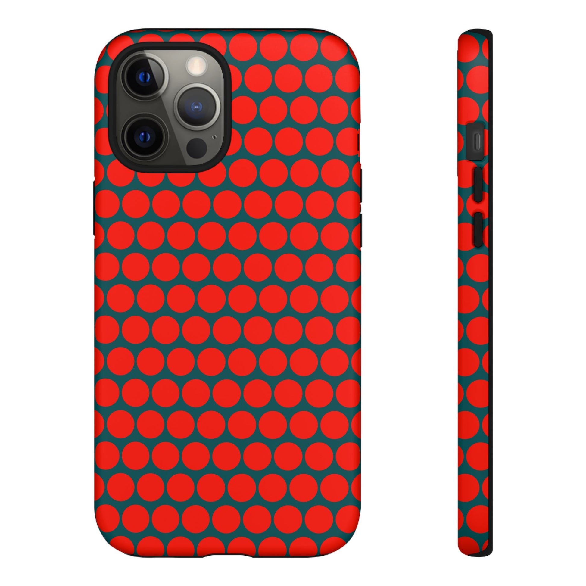 Red Dot Teal Background Polka Dot Tough Phone Case for iPhone Samsung & Google Phones