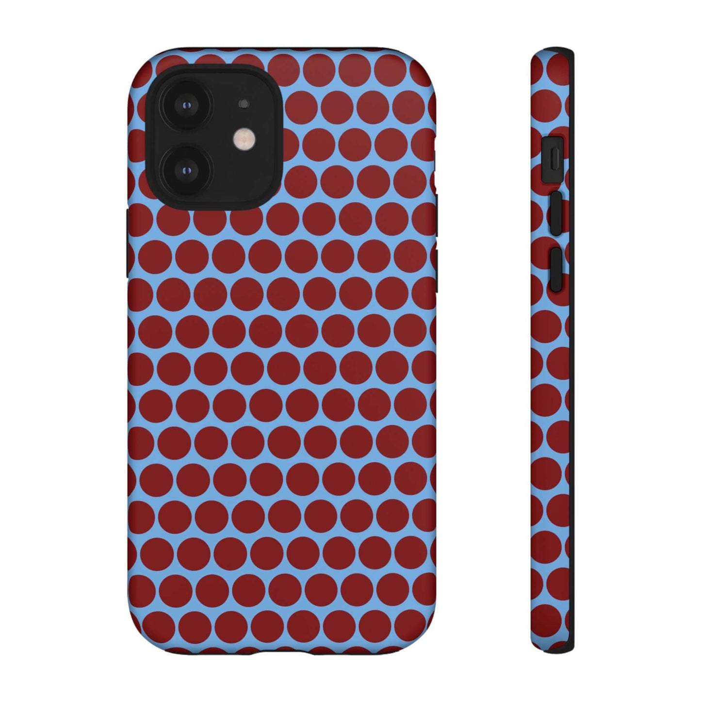 Maroon Dot, Light blue B/Ground Polka Dot Tough Phone Case for iPhone, Samsung, and Google Phones