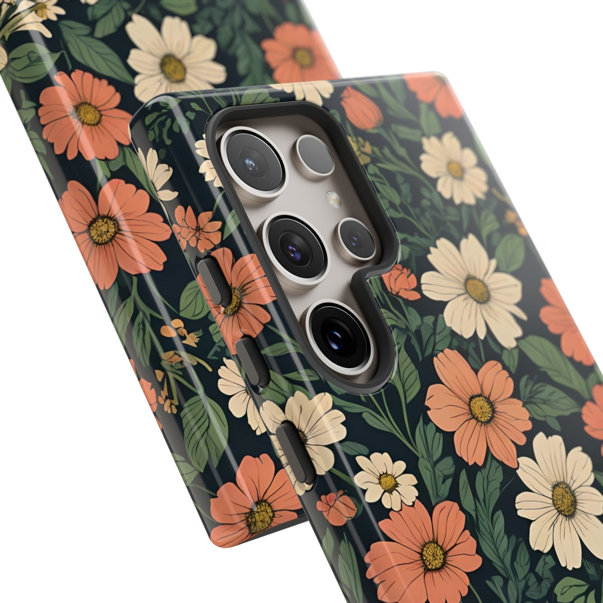 Orange & White Floral Phone Case - Elegant Protection for iPhone, Samsung, and Google Phones, Phone Case, JSCHAFFA.com