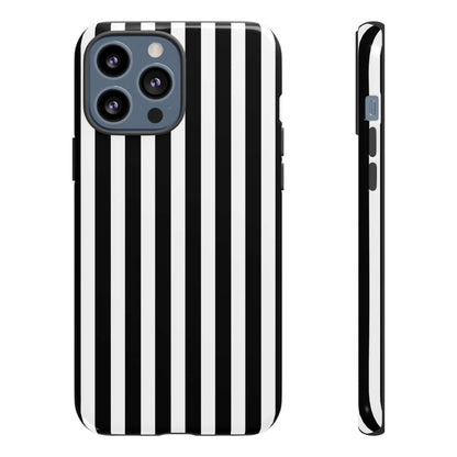 Black & White Horizontal Stripe Tough Phone Case for iPhone, Samsung, and Google Phones