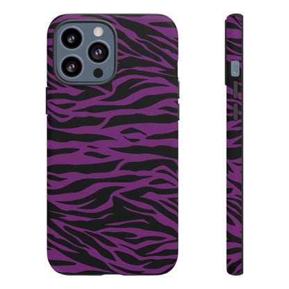 Purple Black Tiger print tough phone case, Phone Case, JSCHAFFA.com