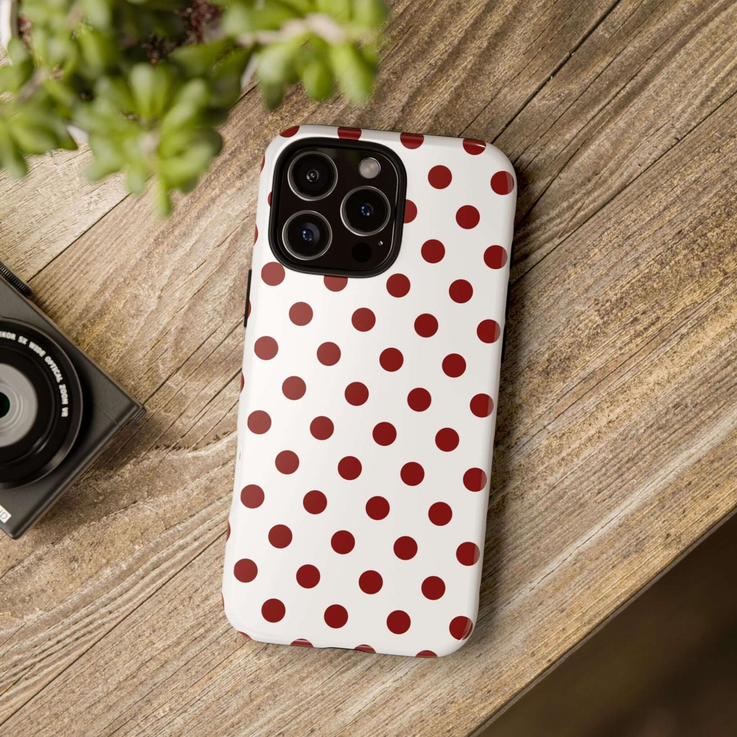 Cherry Red Polka dot Tough Case Phone Case for iPhone, Samsung, Google