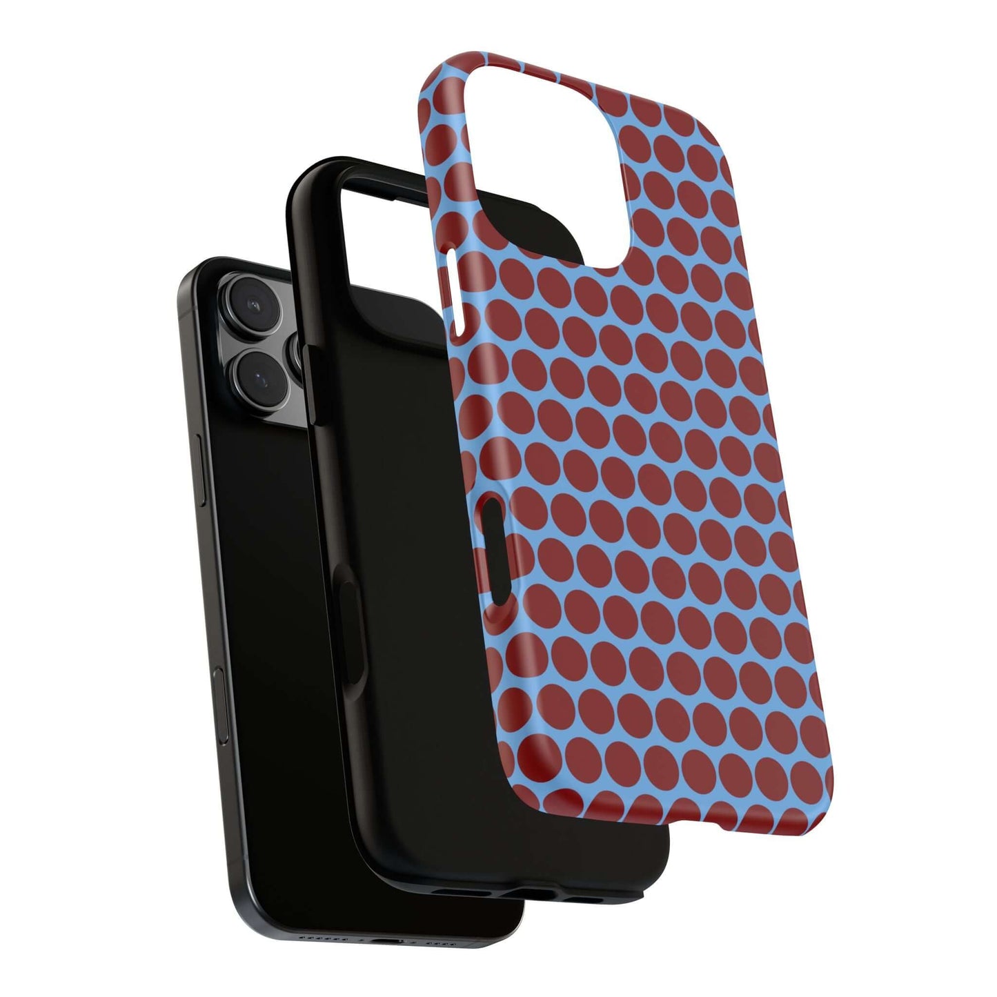 Maroon Dot, Light blue B/Ground Polka Dot Tough Phone Case for iPhone, Samsung, and Google Phones