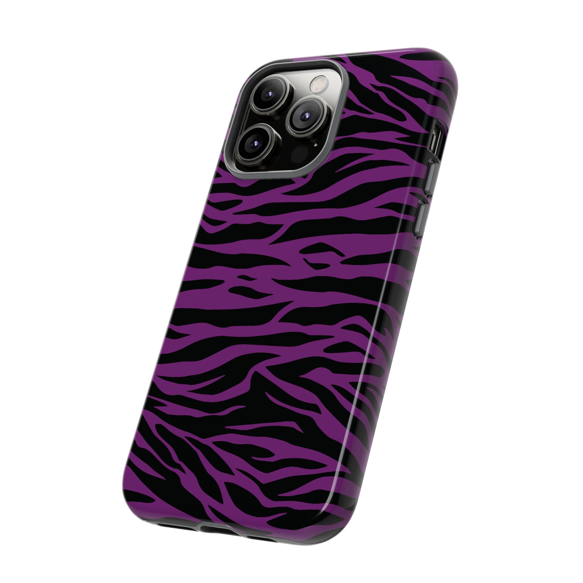 Purple Black Tiger print tough phone case, Phone Case, JSCHAFFA.com