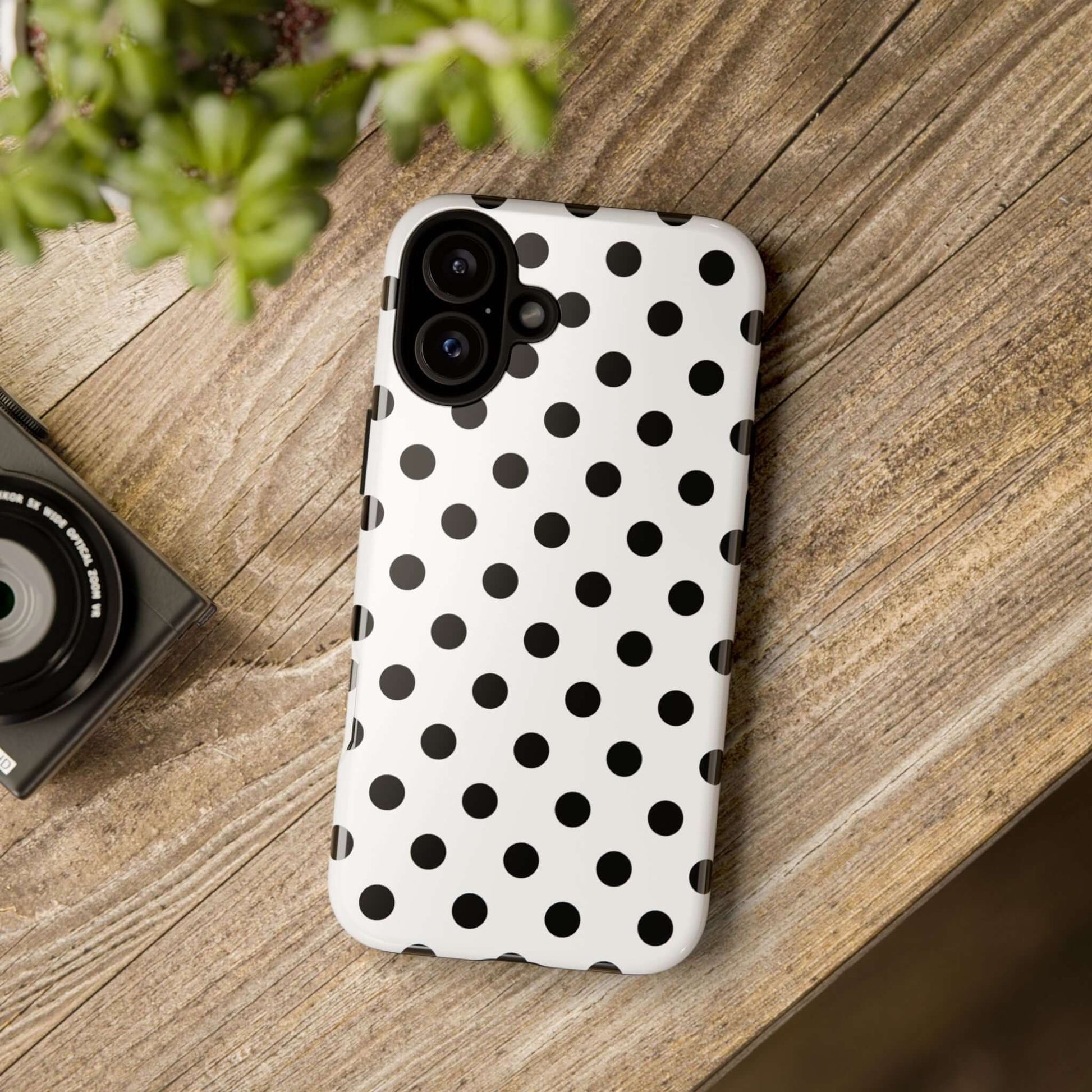 Black & White Polka dot Tough Phone Case for iPhone, Samsung, Google