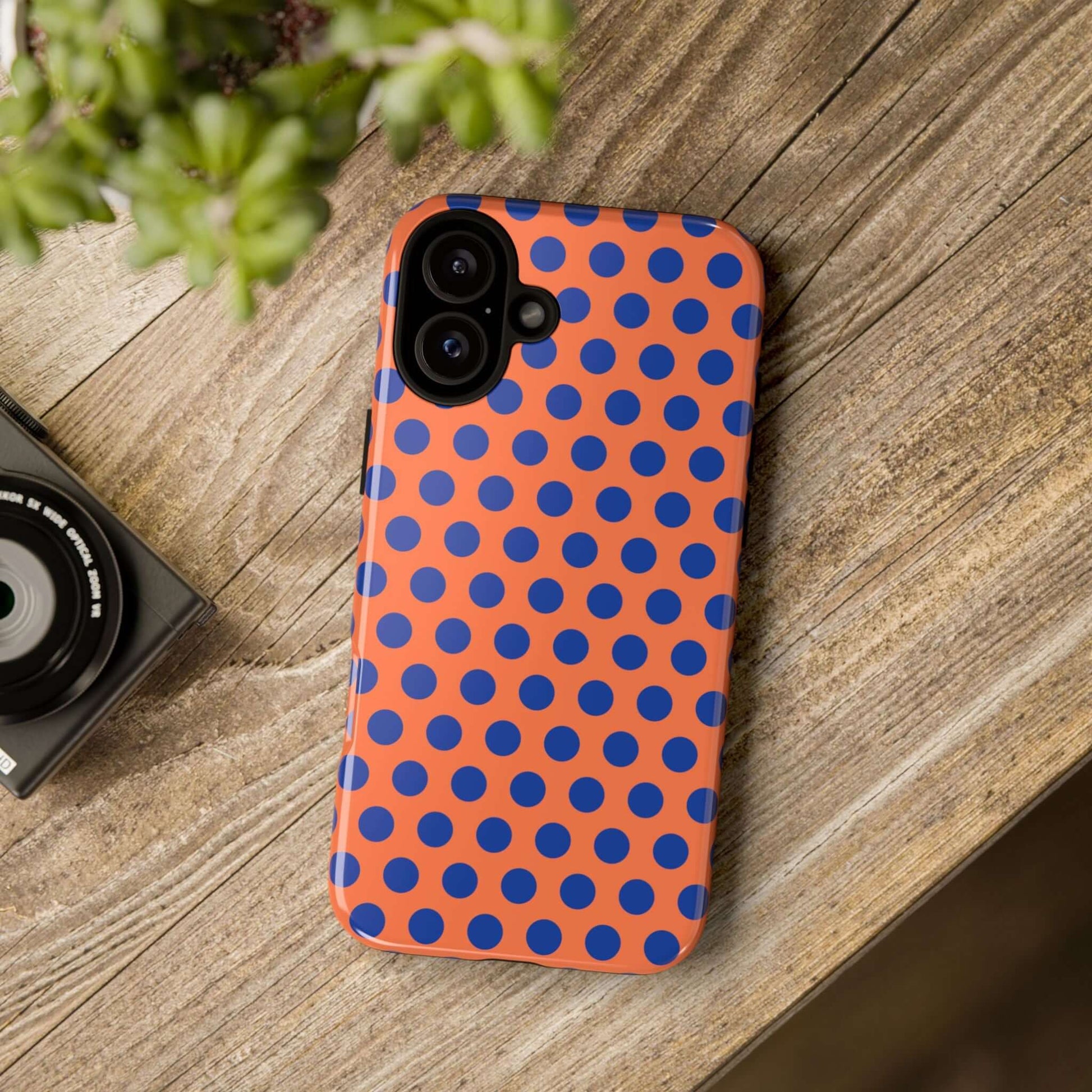 Orange & Blue Polkadot Tough Phone Case for iPhone, Samsung, and Google Phones