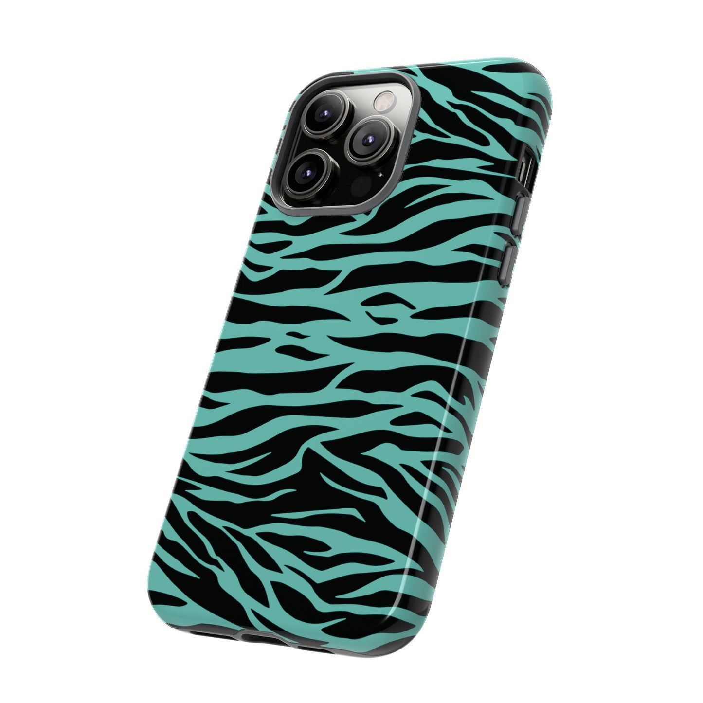 Aqua Cute Wild Tiger Print Pattern Tough Phone Case, Phone Case, JSCHAFFA.com