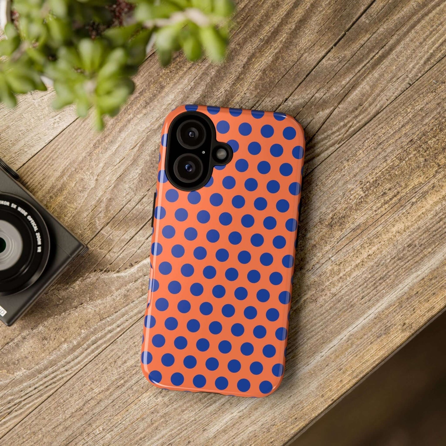 Orange & Blue Polkadot Tough Phone Case for iPhone, Samsung, and Google Phones