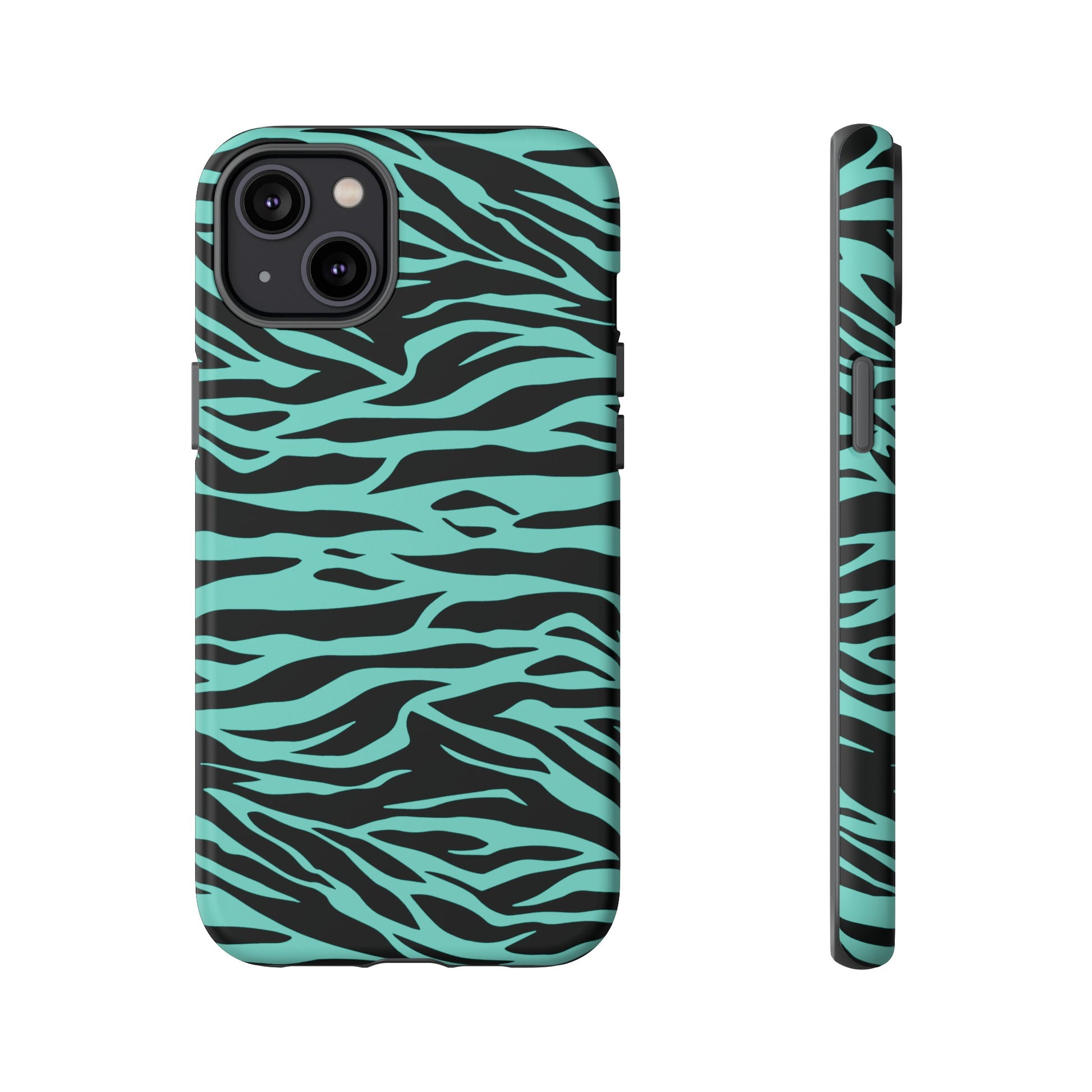 Aqua Cute Wild Tiger Print Pattern Tough Phone Case, Phone Case, JSCHAFFA.com