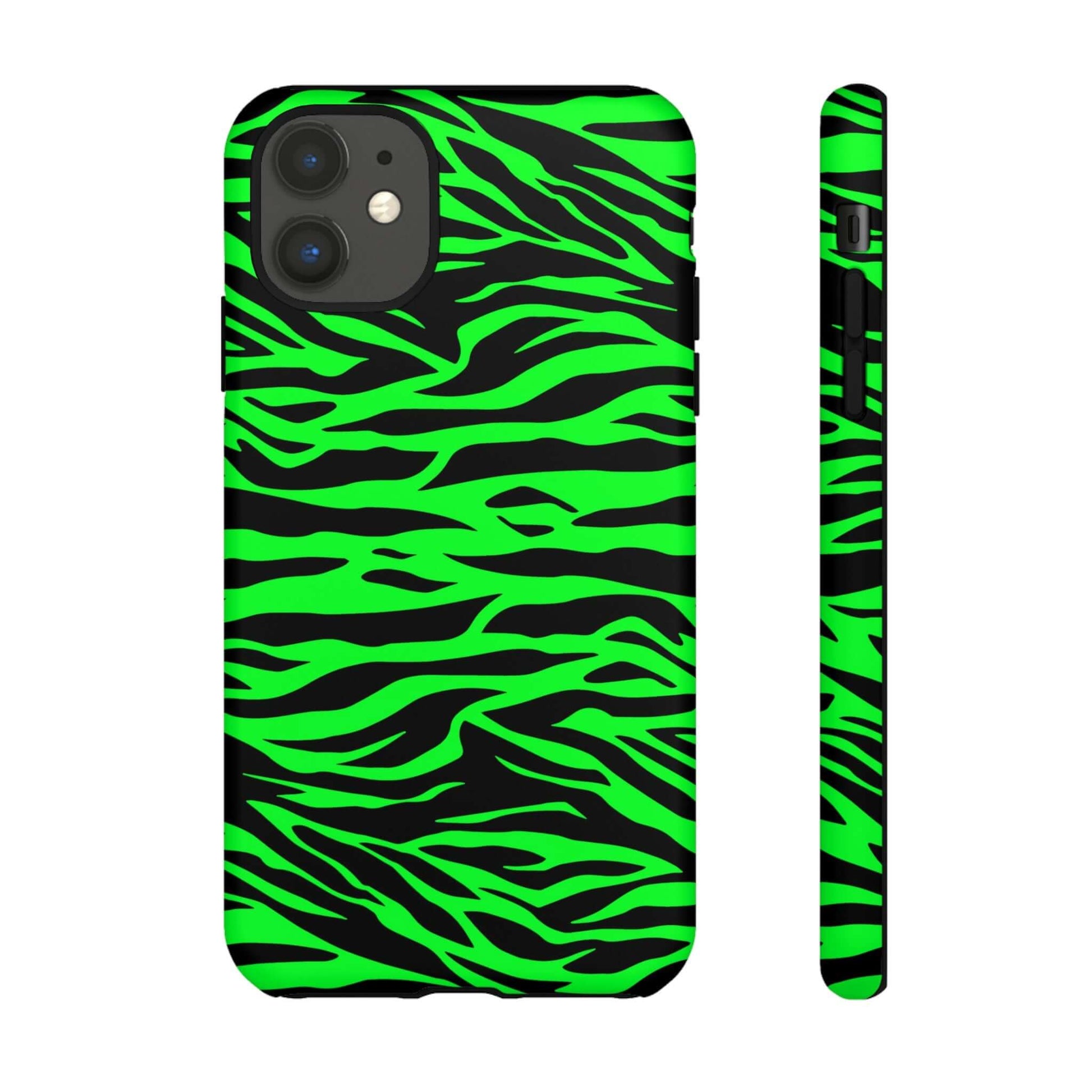 Green Cute Wild Tiger Print Pattern Tough Phone Case, Phone Case, JSCHAFFA.com