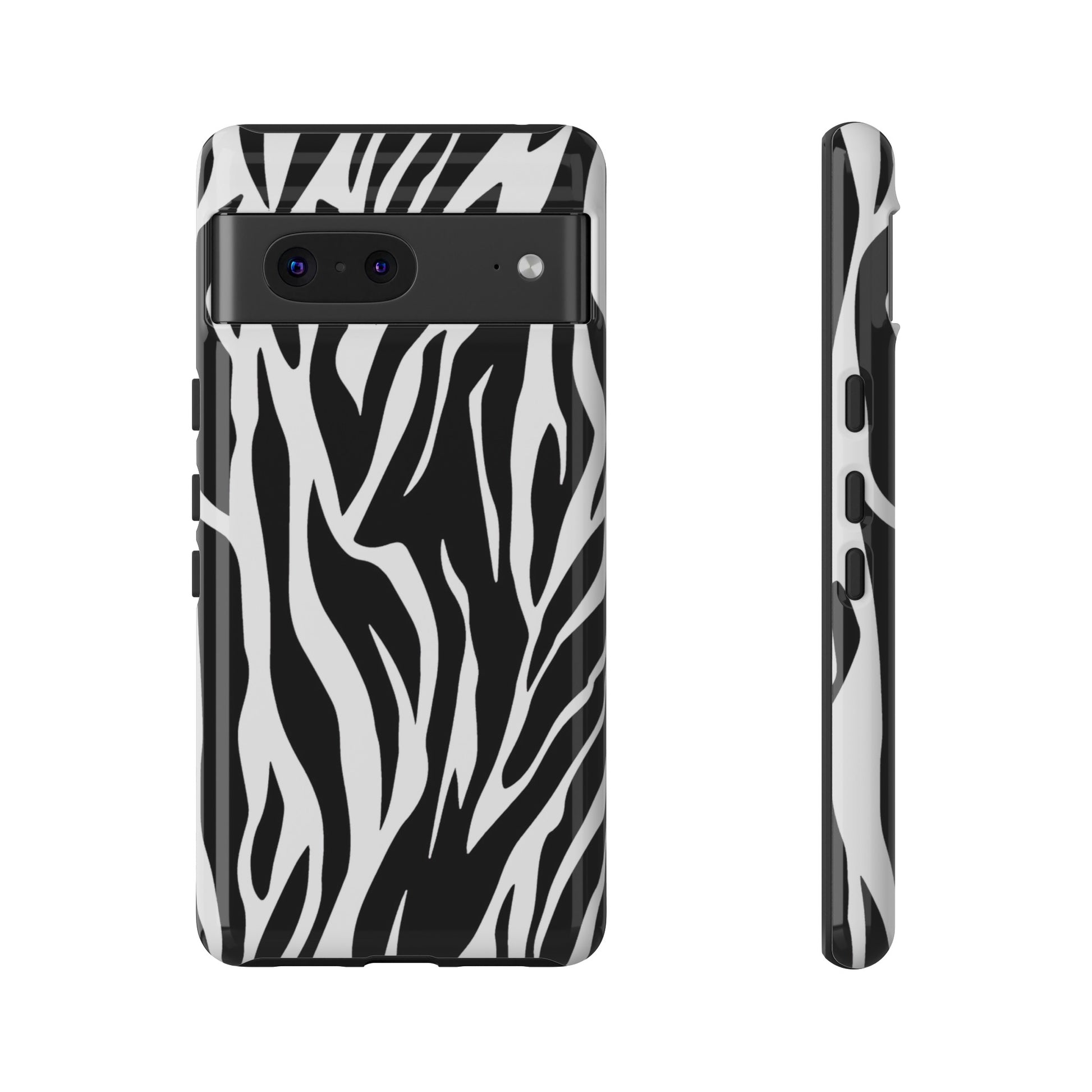 Black White Tiger Print Tough Case Cover for iPhone Samsung and Google phones., Phone Case, JSCHAFFA.com