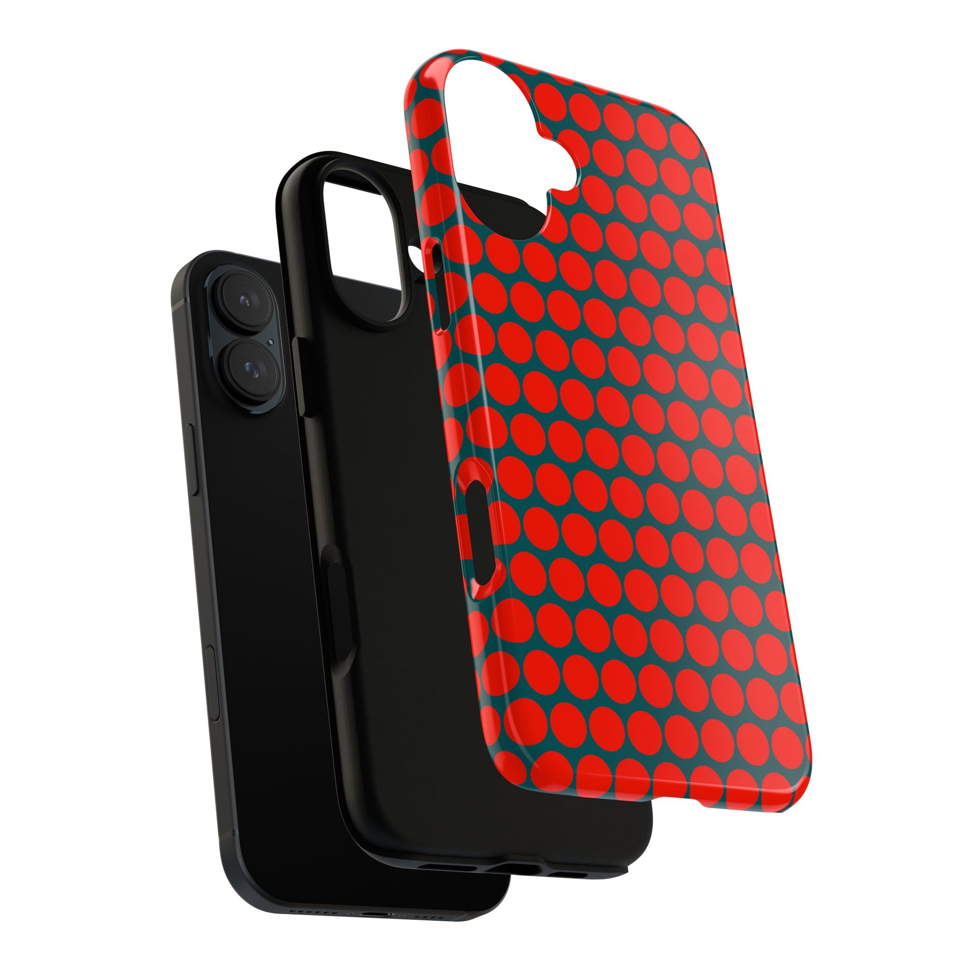 Red Dot Teal Background Polka Dot Tough Phone Case for iPhone Samsung & Google Phones