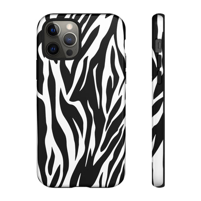 Black White Tiger Print Tough Case Cover for iPhone Samsung and Google phones.