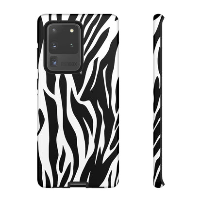 Black White Tiger Print Tough Case Cover for iPhone Samsung and Google phones.