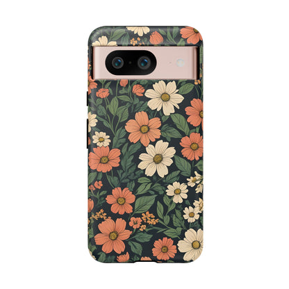 Orange & White Floral Phone Case - Elegant Protection for iPhone, Samsung, and Google Phones, Phone Case, JSCHAFFA.com