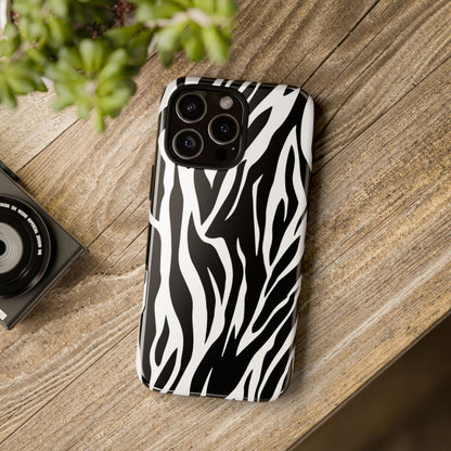 Black White Tiger Print Tough Case Cover for iPhone Samsung and Google phones.