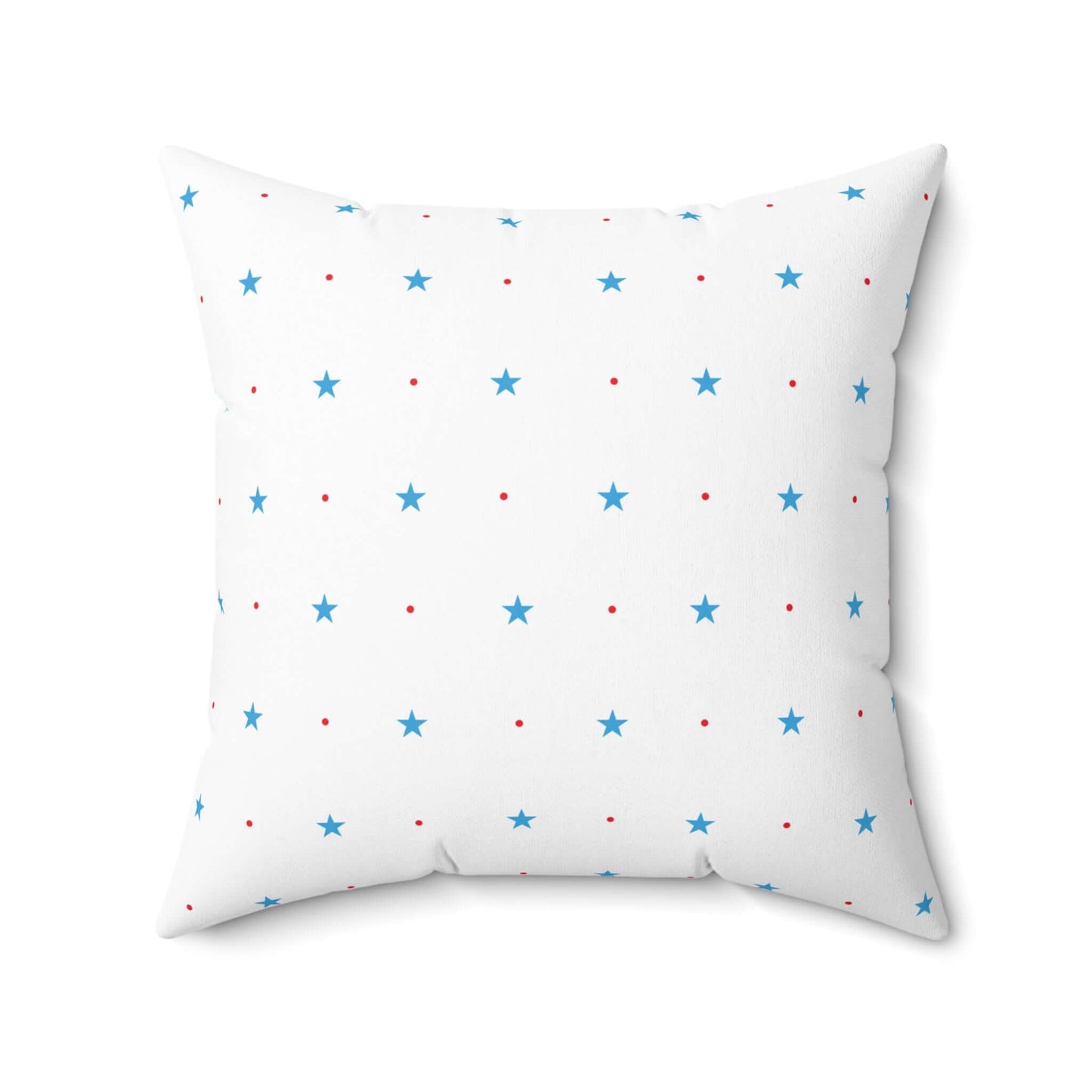 Square Spun Polyester Pillow with Blue Stars and Red Dots Customisable Decorative Throw Pillow in Four Sizes - JSCHAFFA.com