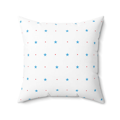 Square Spun Polyester Pillow with Blue Stars and Red Dots Customisable Decorative Throw Pillow in Four Sizes - JSCHAFFA.com