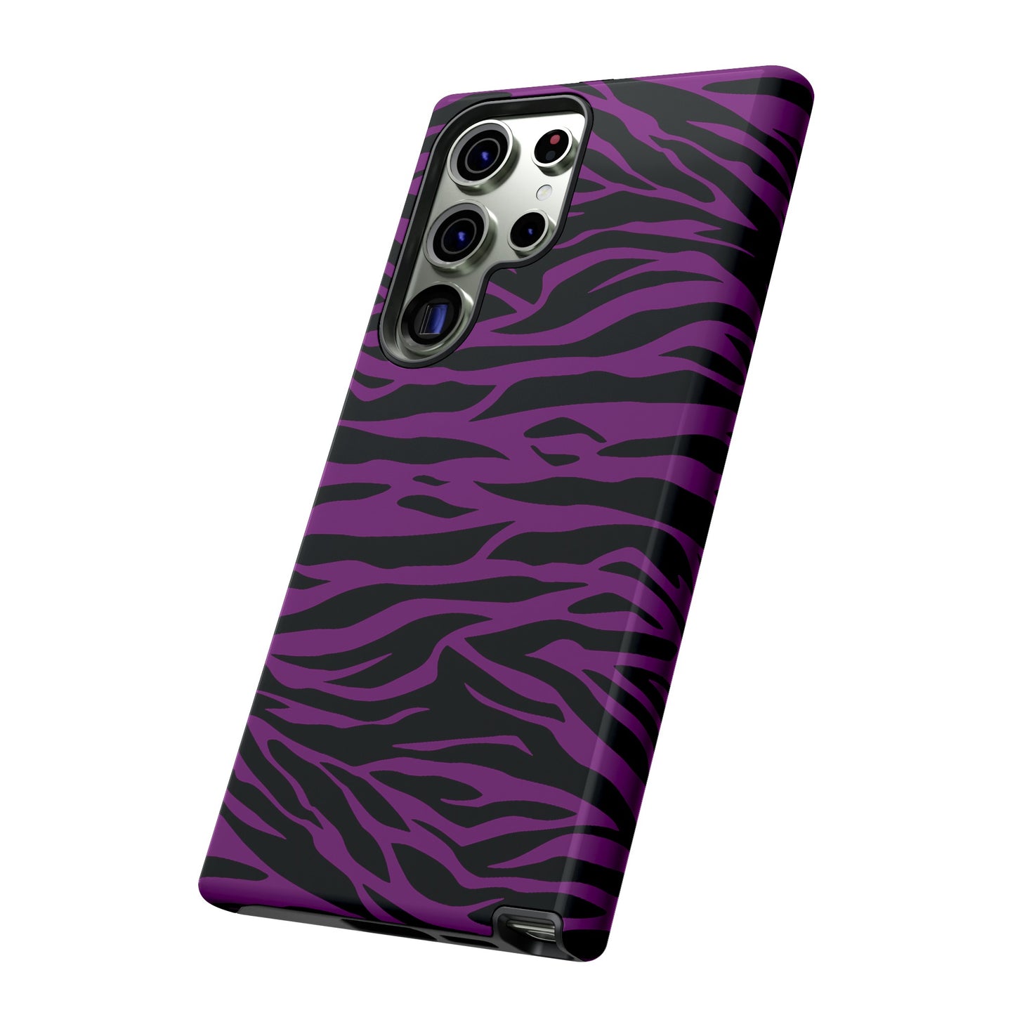 Purple Black Tiger print tough phone case, Phone Case, JSCHAFFA.com