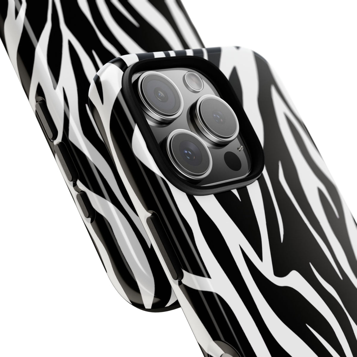 Black White Tiger Print Tough Case Cover for iPhone Samsung and Google phones.