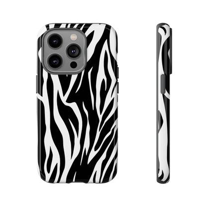 Black White Tiger Print Tough Case Cover for iPhone Samsung and Google phones.