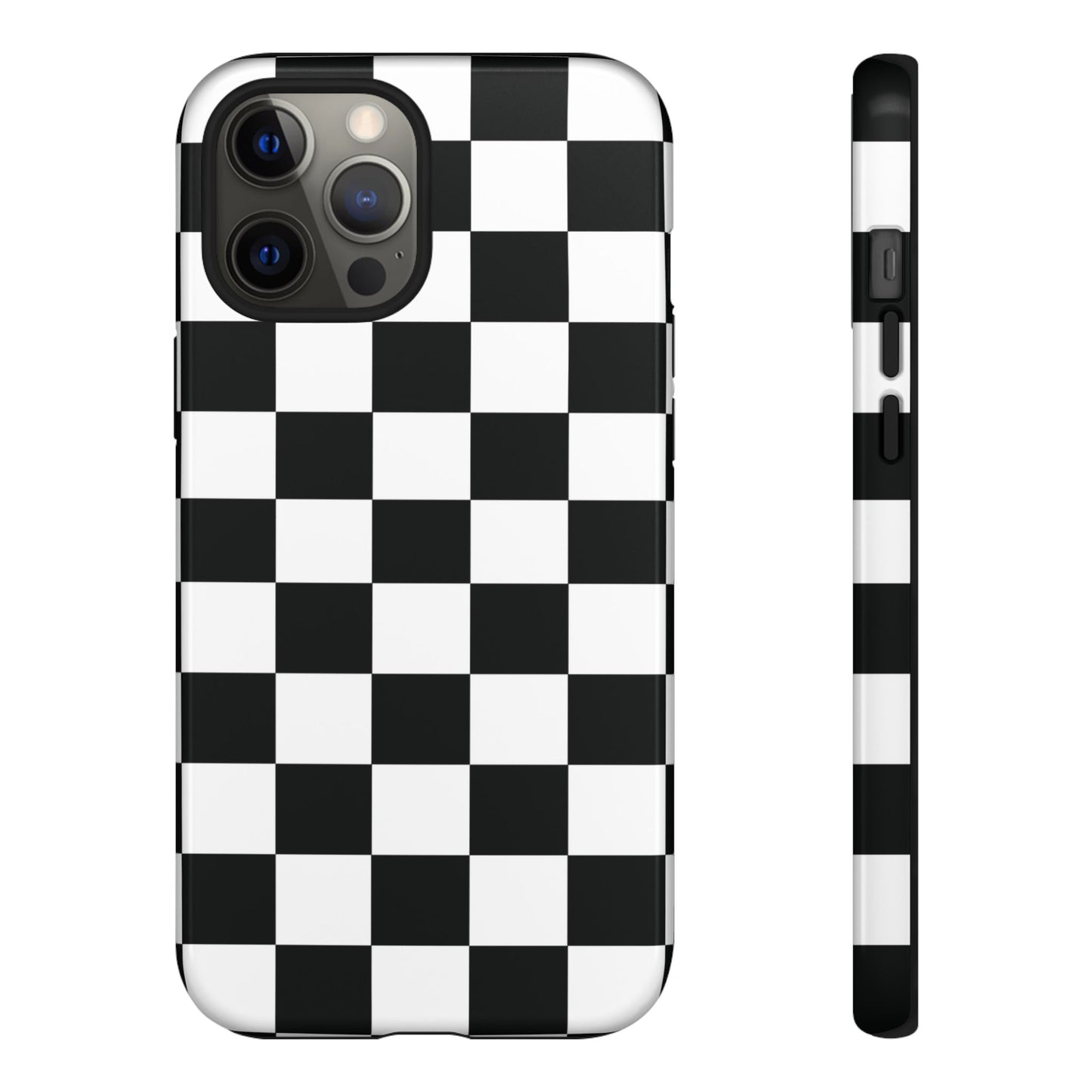 Checkered Tough Cases, Protective Phone Cover, High Gloss Black iPhone Case, Geometric Design, Strong Phone Shell, Phone Accessorie