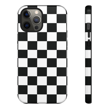 Checkered Tough Cases, Protective Phone Cover, High Gloss Black iPhone Case, Geometric Design, Strong Phone Shell, Phone Accessorie